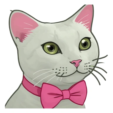 White cat with pink bow tie on the head sticker