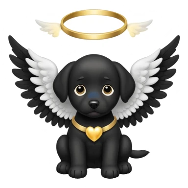 Black lab puppy with white angel wings and halo sticker