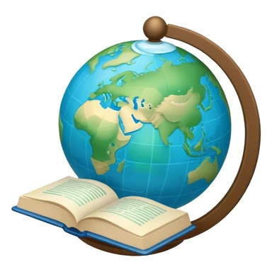 Create an emoji representing language translation. The design should feature an open book or a document with text in multiple languages (e.g., English, Spanish, Chinese), and a translation icon (such as an arrow between two languages) to symbolize the process of converting text. Include elements like a globe or a speech bubble to represent global communication. Use clear, simple lines and a color palette with blues, greens, and subtle neutral tones to convey the idea of clarity and understanding. Make the background transparent. sticker