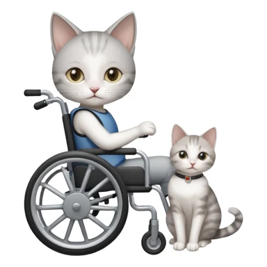 disabled grey and white small cat using cat wheelchair sticker