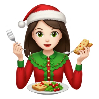 brunette christmas character eating lunch sticker