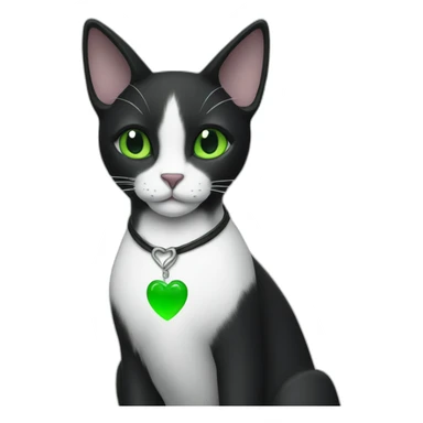 Black cat sitting with Green eyes and a White heart stein on the chest  sticker
