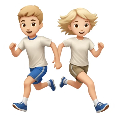 two children running together, happy and playful, motion blur sticker