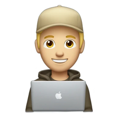 blonde guy wearing a cap with a mac book pro sticker