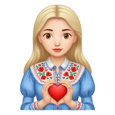 A Ukrainian woman in an embroidered shirt holds a heart in her hands sticker