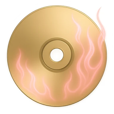 A minimalist CD disc with subtle pink flames, glowing effect, variation 2, style: general, shape: square, color: gold sticker