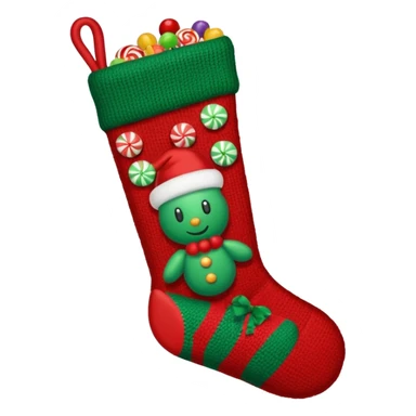 A cozy Christmas stocking full of vintage toys and candy sticker