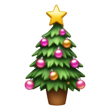 Christmas tree with pink decorations, chtistmas lights and star on top sticker