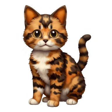 A high-resolution photo-realistic digital illustration of a brown multicoloured  tortoiseshell cat kitten, chest upward (no white) sticker