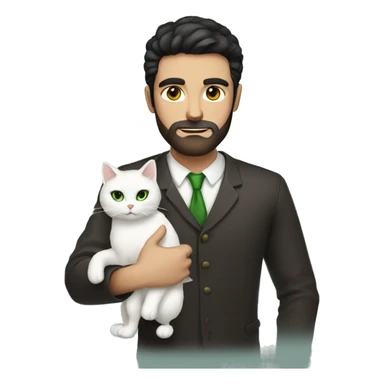 Men with short beard, sleek dark hair, Dark Brown Eyes, Holding white cat with Green eyes in arms sticker