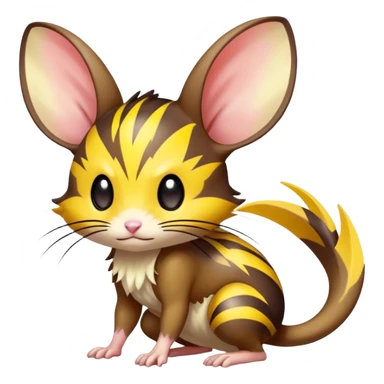 anime-style cute chibi Electric-elemental-type colorful dark-brown jerboa-Pokémon-Fakémon-creature with yellow zig-zag-stripes sticker