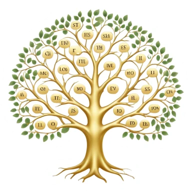 Tree of ancestral connections with ethereal, flowing branches linking generations, dreamy translucent family tree sticker