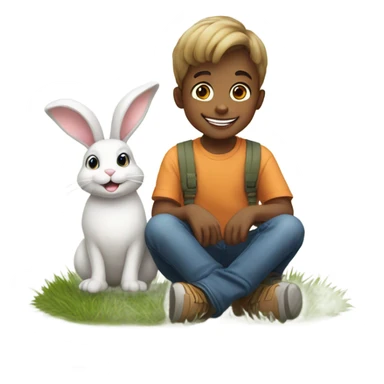smiling boy with bunny outdoors sticker