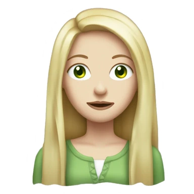 long dark red hair girl, pale skin, green eyes, blonde money pieces sticker