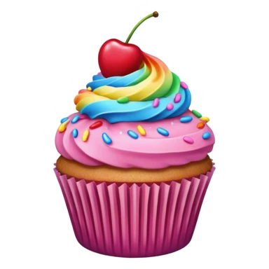 Cupcake with pink icing rainbow sprinkles and a cherry on top sticker