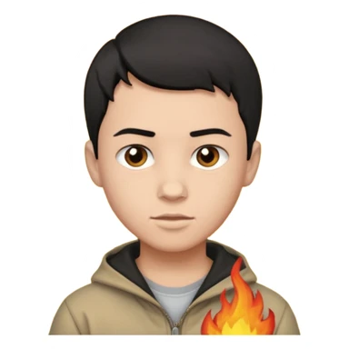 An Emoji of boy with short black hair, who can be described by three words: risk-taker, fire, realist sticker