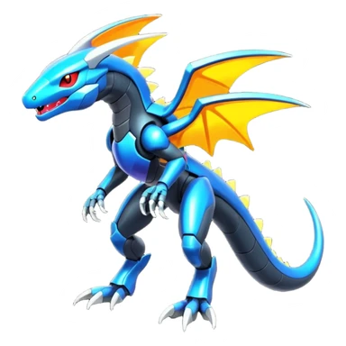Shiny futuristic colorful Heliolisk-Salandit-Cyclizar-Genesect-Pokémon, full body sticker