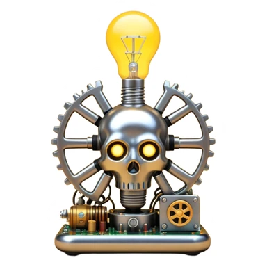 science, chemicals, mechanical gears, steampunk, electronics, electric wires, light bulb, LED, resistors, circuit board, ic, physics,  nuclear model sticker