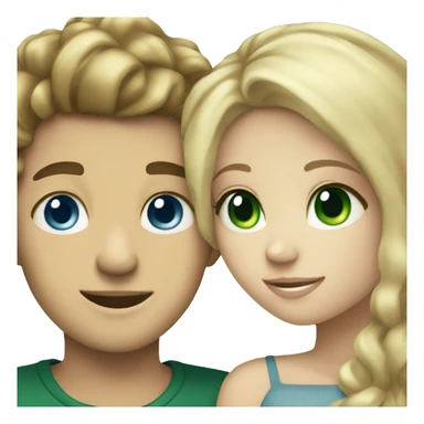 Blonde boy blue eyes  hugging brunette girl with green  eyes sticker
