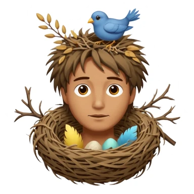 Man who has a birds nest on top of his head for hair sticker