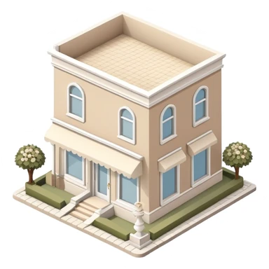 Isometric exterior little beige and white bridal gown boutique dollhouse style 3D realistic  sticker