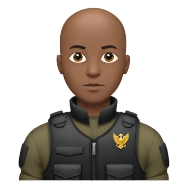 black soldier bald head in black bulletproof vest sticker