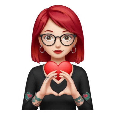 Beautiful girl, with glasses, red hair, tall, slim, with tattoos and small piercing, showing heart with hands sticker