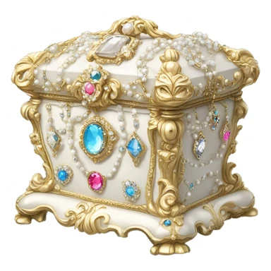 White rococo style jewelry box filled with jewels and diamonds sticker