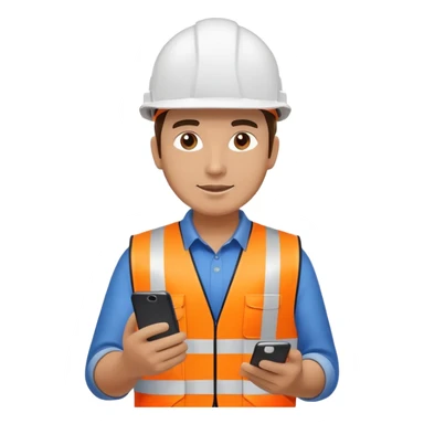 Telecoms engineer in orange hi vis with white hard hat and phone sticker