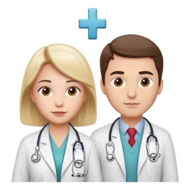 Female doctor and male doctor with medical symbols sticker