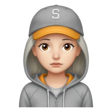 Female tech developer going back to work after christmas holidays, looking tired and wearing a hoodie and a baseballcap that says "S V T" sticker