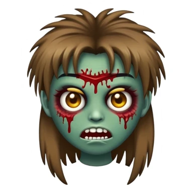 Cria um emoji zumbi feminino com franja cabelo loiro escuro com os olhos marroms claros sticker