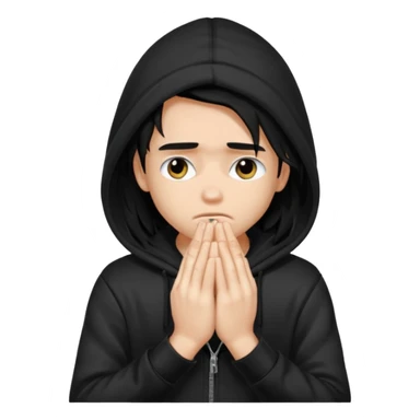 a PRETTY BRATZ boy with black long hair looking sad and covering his face with hands sticker