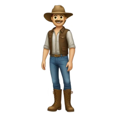 Gars,Chemise bûcheron , bottes à cap,  chapeau de poil, jeans  sticker