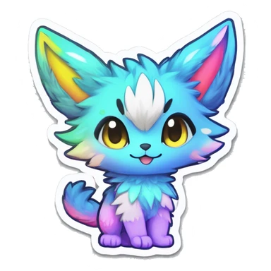 Anthro Fluffy Cool Cute Magical Elemental Shiny Colorful Neon Vibrant Colors Sparkle Kemono-style Chibi Fantasy-Animal-Fakémon-Pokémon-Hybrid Fur Sona Aesthetic Full Body Sticker sticker