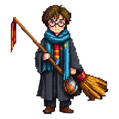 Harry Potter with broomstick and scarf sticker