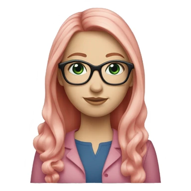White-girl-with-long-hair-red-head-eyes-blue-wearing-glasses-blouse-formal-pink sticker