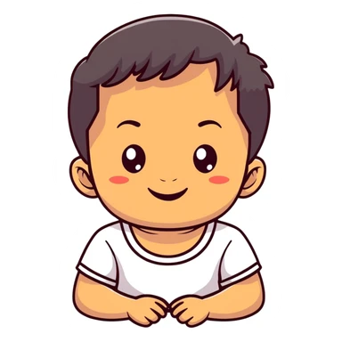 close-up of round smiling toddler face only with big eyes, medium skin tone, dark wavy hair, no neck visible, just the face sticker