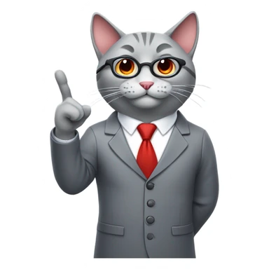 nerdy grey cat with red tie lifting index finger  sticker