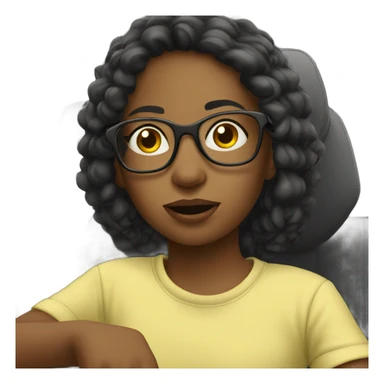 girl in car with glasses eating  sticker