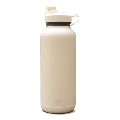 Cream coloured reusable water bottle with handle and straw sticker