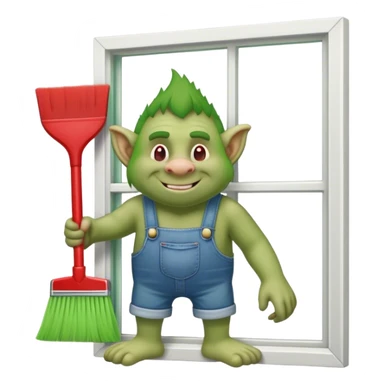 Troll wearing jorts cleaning a window using red squeegee sticker