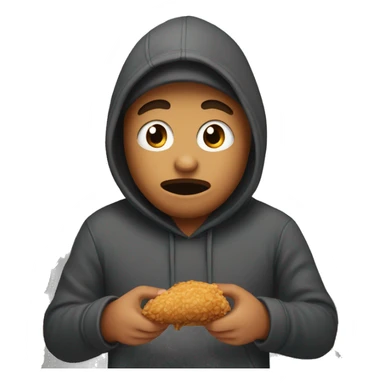Person with  dark grey hoodie covering his body other then his mouth eating fried chicken  sticker