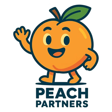 friendly peach mascot for 'Peach Partners' logo, vibrant toon style, vibrant colors, cheerful expression sticker
