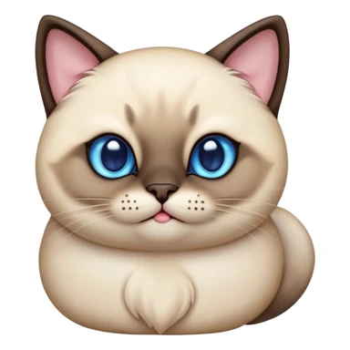 Cinematic Cute Chubby Siamese Cat Portrait Emoji, Round and plump body, soft cream-colored fur with rich dark points on the ears, face, paws, and tail, big, sparkling sapphire-blue eyes, Simplified yet irresistibly adorable features, highly detailed, glowing with a warm, cozy glow, high shine, curious yet calm, stylized with a touch of whimsy, bright and endearing, soft glowing outline, capturing the essence of a mischievous yet lazy and loveable kitty, so cuddly it feels like it could waddle right out of the screen for a snuggle! sticker