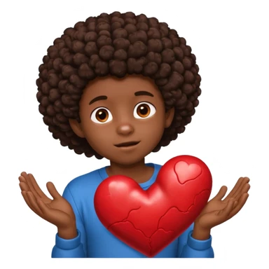 I want a black boy with chocolate skin and a small messy afro holding a heart close to his chest with his hands over the heart as if to present it to someone he loves. I want the words Aja on the heart. sticker