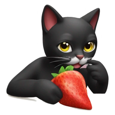 Gato negro comiendo frutilla sticker