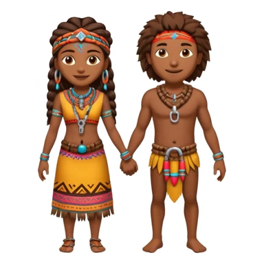 A happy tribal man holding hands with a happy tribal woman wearing a lock sticker