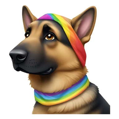 German Shepard with a rainbow bandana sticker