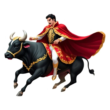 ​Cinematic Realistic Spanish Matador in Action, depicted in an ornate traje de luces with a flowing red cape, captured in the dramatic moment of confronting a charging bull in a traditional bullring, rendered with dynamic motion and dramatic lighting that encapsulates the intensity and artistry of the spectacle, sticker